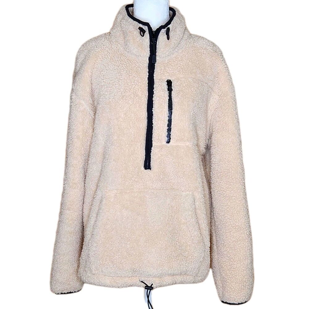 PINK Victoria’s Secret Cream Teddy Sherpa Half-Zip Pullover Small Gorpcore